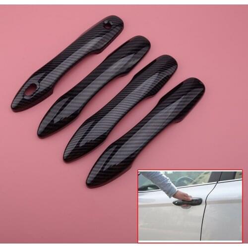 4pcs Door Handle Protector Trims ABS Carbon Fiber Black Look fit for Toyota Camry 2018 2019 2020 one smart key hole