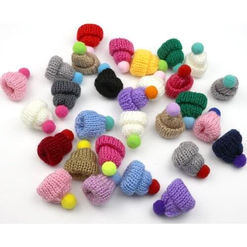 40Pcs Woolen Yarn Knitting Mini Hats DIY Craft Supplie Headwear Garment Doll Toys Decor Kids Scrapbooking Arts Cute Small Caps