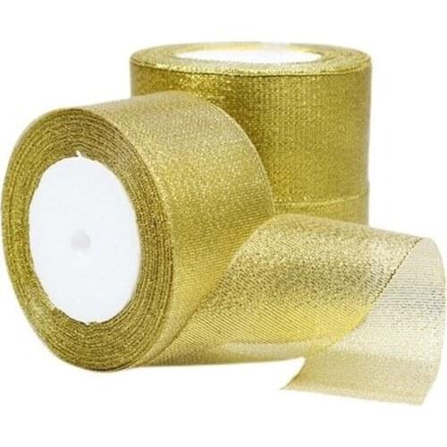 5cm) 25yards Gold Silver Metallic Glitter Ribbon for DIY Crafts Sewing Fabric Flower Moon Cake Gift Box Packaging Decoration