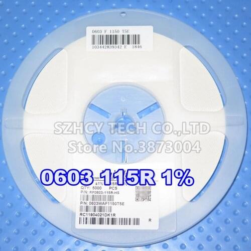 5000Pcs 0603 115R 1% 0603WAF1150T5E New and origianl