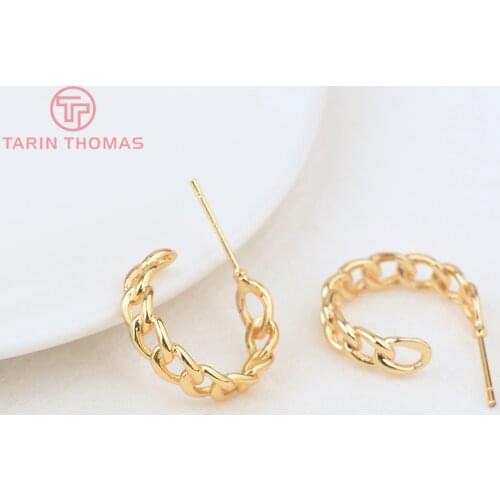 6PCS 18MM 28MM 24K Gold Color Brass Round Weave Stud Earrings High Quality Jewelry Making Findings Accessories