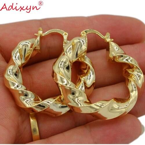Adixyn 3 COLOR Ethiopian Gold Hoop Earrings for Women18K Gold Color Drop Style Earring Fashion Jewelry N07106