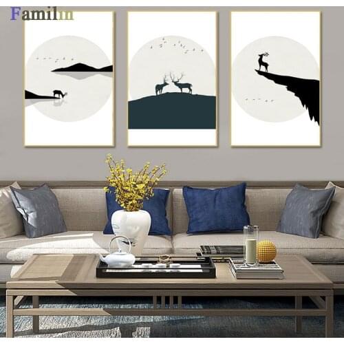 Watercolor Animals Deer Forest Landscape Wall Art Canvas Painting Nordic Posters And Prints Wall Pictures For Living Room Decor