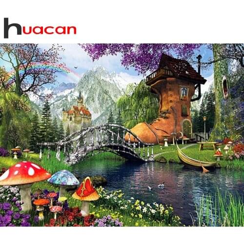 Huacan Full Diamond Embroidery Shoe House 5D DIY Diamond Painting Mosaic Landscape Paintings For Interior Bedroom Decoration