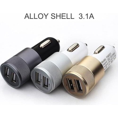 Car Charger,fast charger Mini 24W 3.1A Metal Dual USB,PowerDrive 2 Alloy Flush Fit Car Adapter with Blue LED for iPhone Huawei