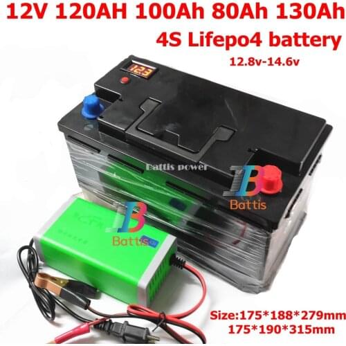 Battis lithium 12V 12.8v 120AH 100Ah 80Ah 130Ah lifepo4 battery deep cycle for 1200W boat inverter subwoofer boat +10A Charger
