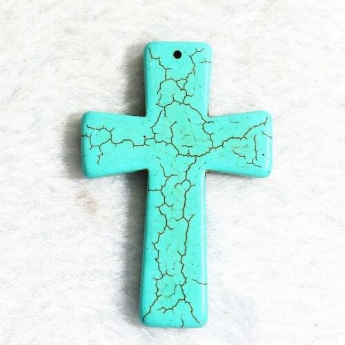 Fashion Charming Blue Calaite Turquoises Stone 57x37mm Vintage Cross Pendant Beads Punk Style Fit Necklace Accessories B320