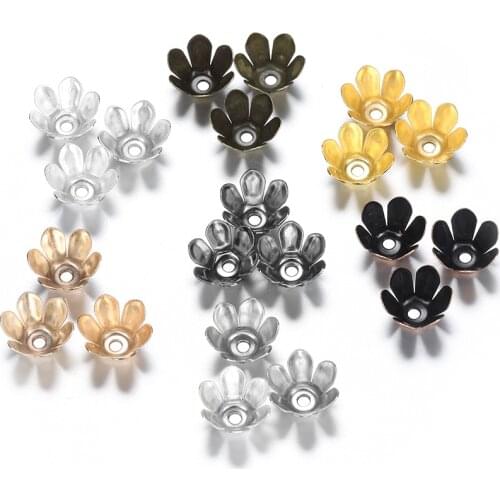 50Pcs/Lot Gold/Bronze Alloy Six Leaves Petal Flowers Beads Caps Bulk End Spacer Charms Bead Cap for DIY Jewelry Making Supplies