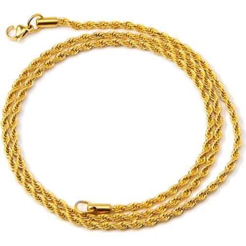 Wholesale Price 316L Stainless Steel Gold Color Twist Chain Necklace Fashion Gift Jewelry For Men and Women Width 3MM drop ship