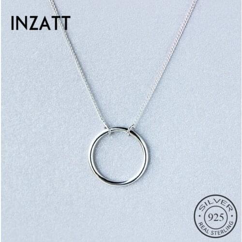 INZATT Minimalist Real 925 Sterling Silver Geometric Round Pendant Necklace 925 Sterling Silver FINE Jewelry For Women Gift