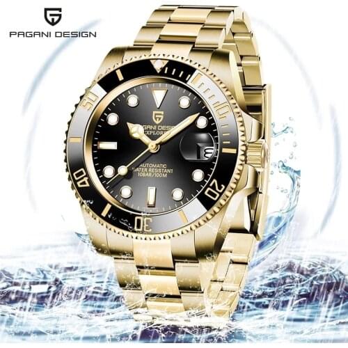 PAGANI DESIGN 40mm Mens Mechanical Watch Sapphire Stainless Steel Gold Case Waterproof Business Watch Men Relogio Masculino