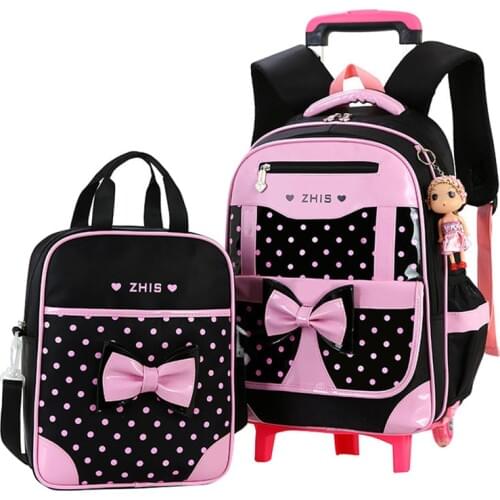Hot Sales Removable Children School Bags with 2 Wheels Child Waterproof Trolley Backpack Kids Wheeled Bag Girls Bookbag 2pcs/set