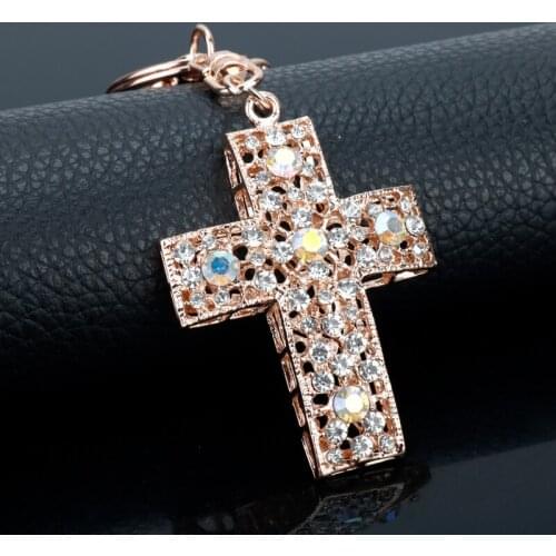 Dongsheng Crystal Jesus Cross Key Chain Fashion Rhinestone Keychain Novelty Christian Gift For Women Men Pendant Jewelry-50