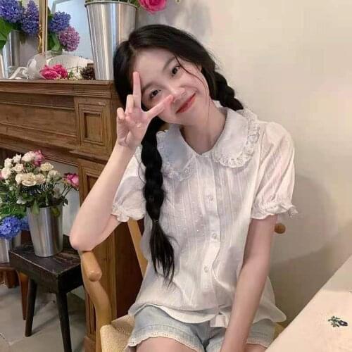 Elegant Women Lolita Clothes Sexy Lace White Loli Tops Summer Short Sleeve Ruffles T-Shirt Noble Girl Tea Party Shirt Blouse