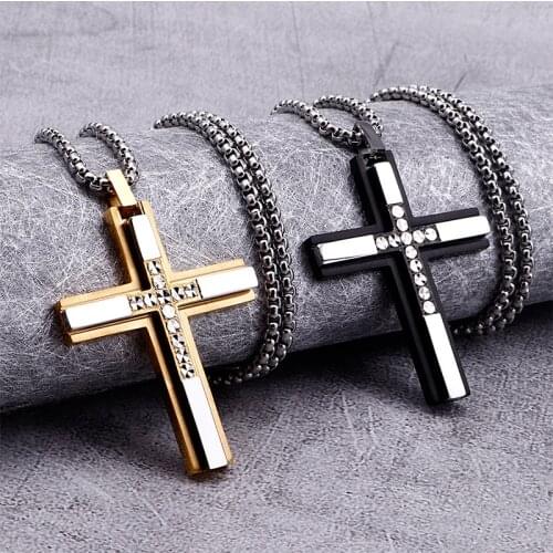 European and American religious believers titanium steel cross mens necklace jewelry