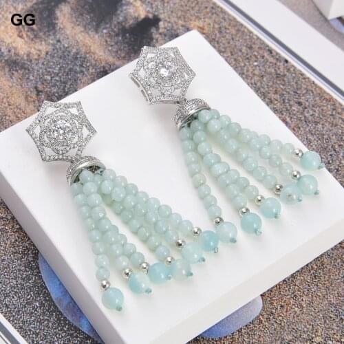GuaiGuai Jewelry Natural Stone Natural Blue Amazonite Round Beads CZ Stud Earrings For Women