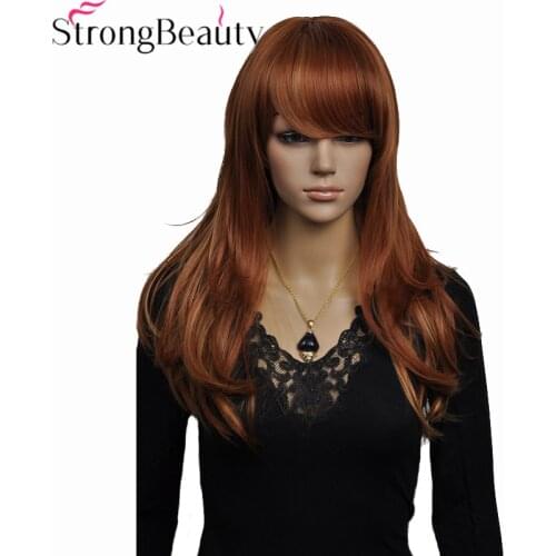 StrongBeauty Synthetic Long Wavy Wigs Auburn with Highlights Wig Heat Resistant Hair