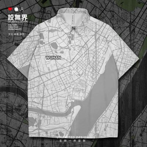 Chinese China Hubei Wuhan City Map Yangtze River Short-Sleeved shirt fashion trends clothing Printed mens Print Clothes Summer
