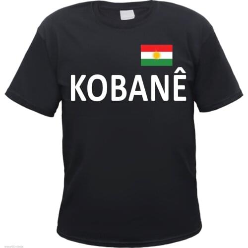 Kobane T-Shirt - Print: Text / Kurdistan Flag - S to 3XL - Black - Kobani