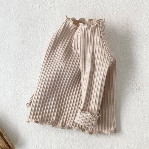 Korean infant autumn suit fungus edge high neck slim fitting bottoming shirt month old baby elastic long sleeve T-shirt