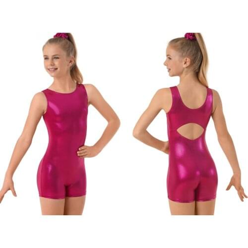 LZCMsoft Girls Keyhole Back Metallic Biketard Kids Shiny Ballet Leotards Short Unitard Stage Performance Dance Show Costumes