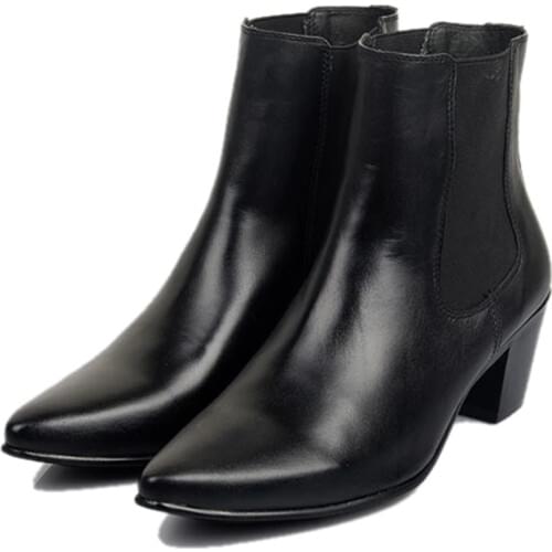 7CM high-heeled Mens Shoes Boots Korean Style Leather Boots Men High-top Fashion Business Short Boots Men Pointed Toe