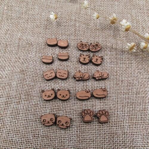 Laser Cut Unfinished Animal Wooden Cat Cabochon Charms For DIY Craft Earring Stud Jewerly Accessory