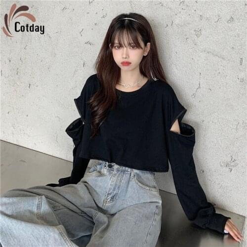 Cotday 20221 New Black Net Red Sweater Womens Fashion Black Strapless Drop Shoulderstrapless Girl Long Sleeve Top Design