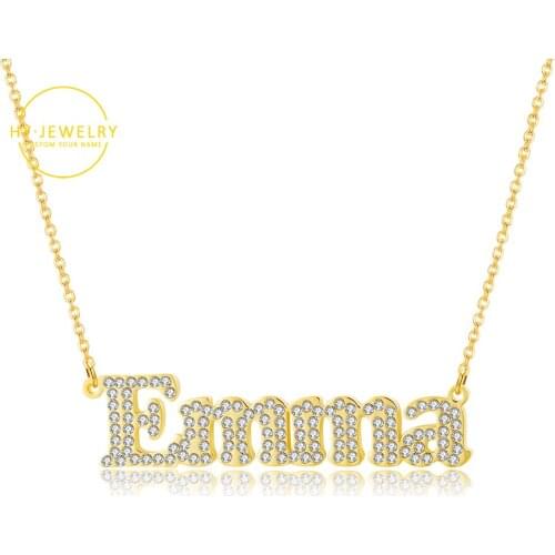 Custom Iced Out Name Necklace Gold Stainless Steel Zirconia Name Necklace Personalized Names Pendants Chain Jewelry 2021 Women