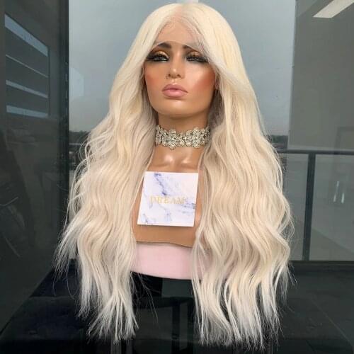 Platinum Blonde Synthetic Long 26Inch Lace Front Wigs for White Women Transparent Glueless Easy Daily Wear Cosplay Lace Wigs
