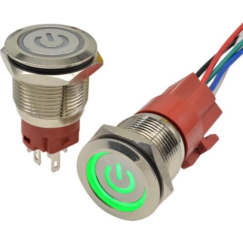 AC 250V 5A 19MM Momentary Latching Metal Push Button Switch with LED Indicator Self-locking Push Button Power Symbol switch