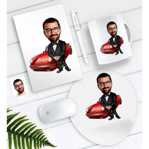 Personalized Mr Boss Caricature Of Notebook Pen Mug Mouse Pad set