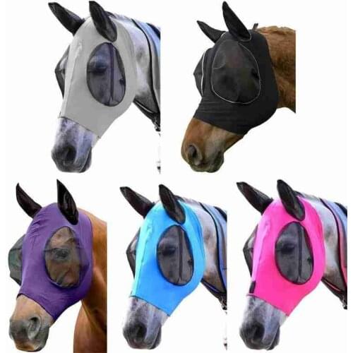 Anti-Fly Mesh Equine Mask Horse Mask Stretch Bug Eye Horse Fly Mask with Covered Ears Horse Fly Mask Long Nose with Ears