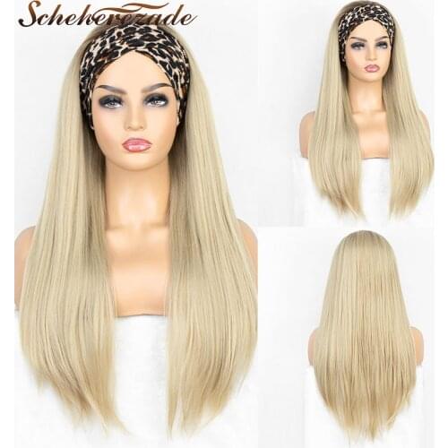 Scheherezade Natural Straight Headband Synthetic Wigs For Black Women Full Machine Made Wigs Long Blonde Synthetic Headband Wig