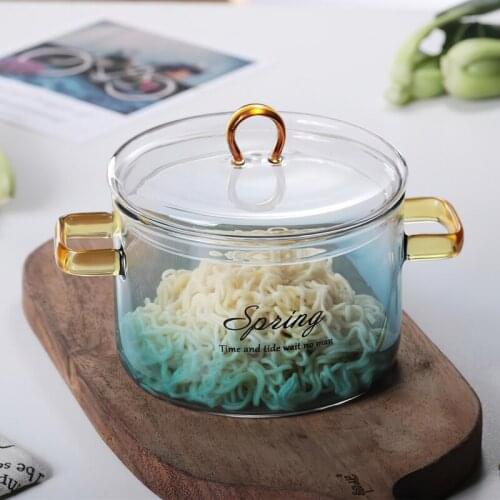 Glass Large Stew Pot Dinnerware 1.4L Blue Transparent Cover Cup Soup Bowl Noodles Birds Nest Home Kitchen Supplies Tableware
