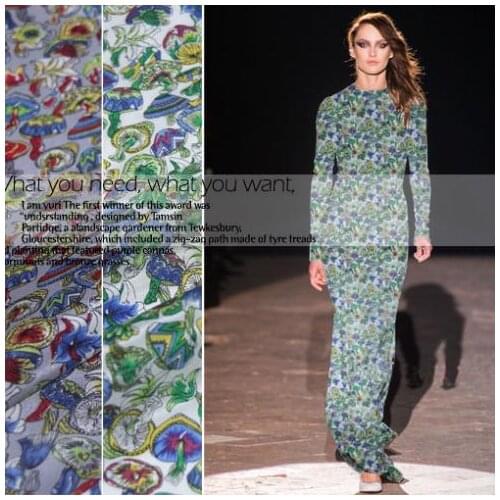 LEO&LIN New Small mushroom multicolour Print Crepe de chine Material Fabric For Dress (1 meter)