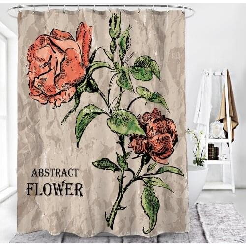 Natural Flower and Green Leaf Shower Curtain Watercolor Art Modern Waterproof and Mildew Proof Decorative Shower Curtain