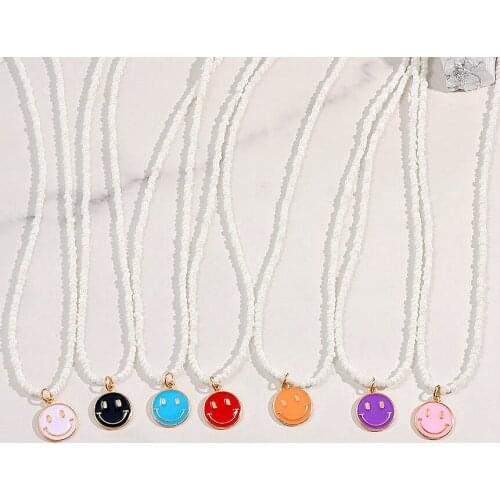 New Ins Creative Smiley Face Imitation Pearl Chain Necklace For Women Fashion Simple White Beads Necklaces Party Jewelry Gifts