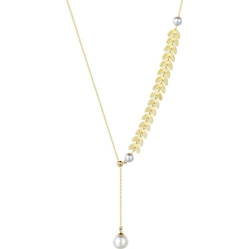 ZHIXI Fine Jewelry Genuine 18K Gold Necklace Natural freshwater pearl Pendant Real AU750 Tassel Chain for Women Party D511