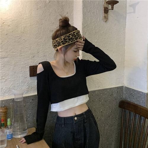 Woman Sweaters Pullover Long-Sleeve Top Short Strapless Slim Knit Spring Autumn Femme Chandails