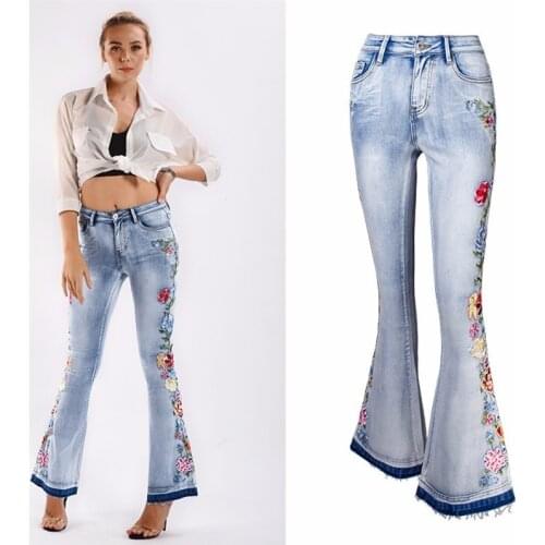 Vintage Flare Jeans Ladies Casual High Waist Embroidered Women Streetwear Blue Skinny Jeans Female Sexy Fashion Denim Pants y2k