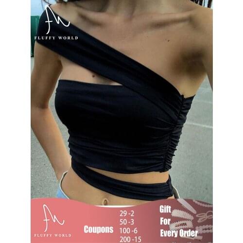 2021 Summer Women Strappy Solid Casual Tank Tops Vest Sexy Bandage Ladies Beach Crop Top Camis Folds Sleeveless FLUFFY WORLD