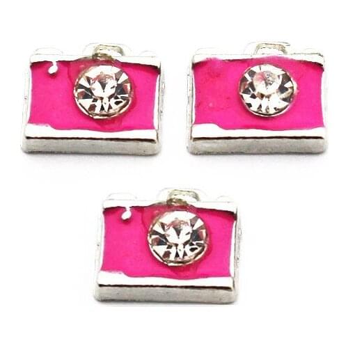 20Pcs/Lot Pink Camera Alloy Floating Charms Hand-made DIY for Glass Lockets
