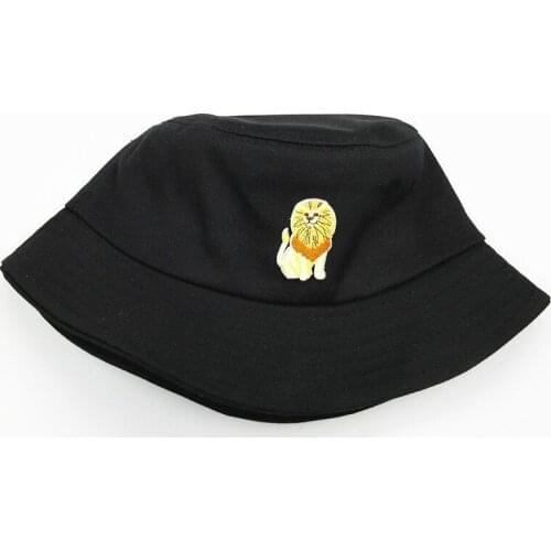 2021 Lion Animal Embroidery Cotton Bucket Hat Fisherman Hat Outdoor Travel Sun Cap Hats for Men and Women 288