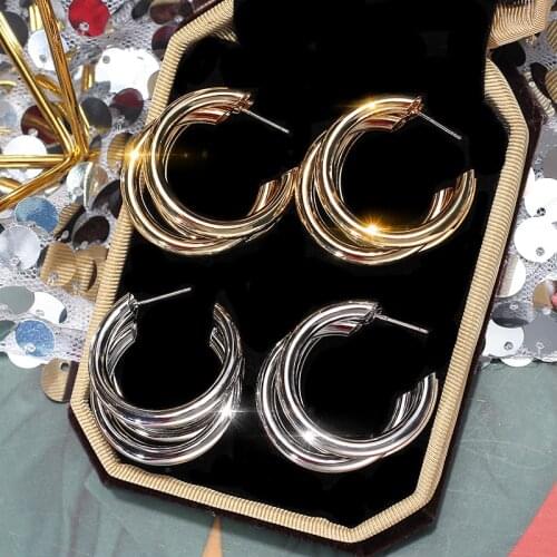 2021 New Trendy Metal Multilayer Hoop Earring For Woman Vintage Triple Open Circle C Shaped Korean Earrings Accessories brincos