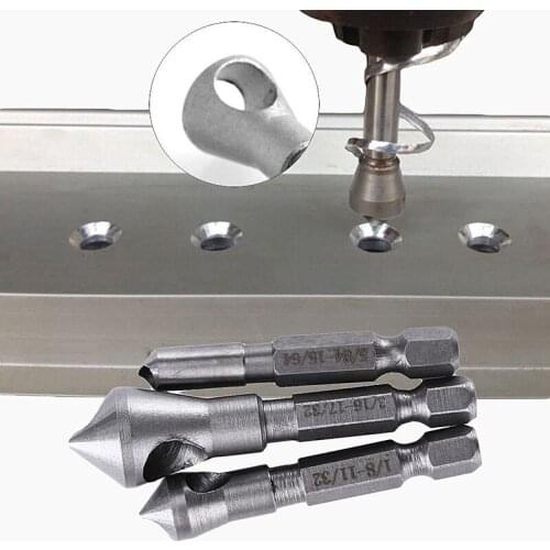 3Pcs Set HSS Countersink Deburring Drill Bit Metal Taper Hole Saw Cutter Chamfering Power Drills Hand Tool Bits Cutting