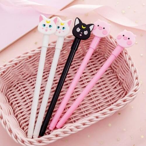 36 pcs/lot Cartoon Cat Pig Gel Pen Cute Animal 0.38 mm black ink Signature Pen Escolar School Office writing Supplies