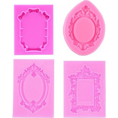 4Pcs Baroque Frame Style Silicone Mold Fondant Mold for Chocolate Polymer Clay Fondant Cake Decoration