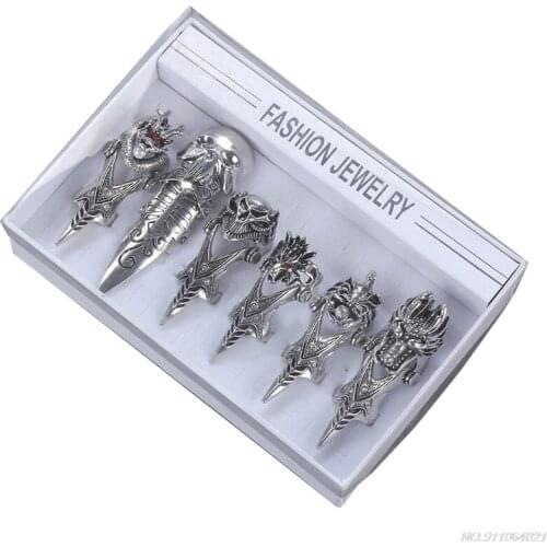 6pcs/set Fashion Dragon Long Ring for Women Mens Punk Animal Skull Finger Long Rings Men Vintage Jewelry Accessories wholesales