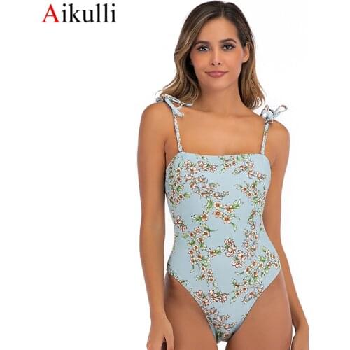 Aikulli 2020 One Piece Swimwear Women Sexy Backless Padded Monokini Beach Bathing Suits Female Swimsuit Flower Swim Suit Bikini